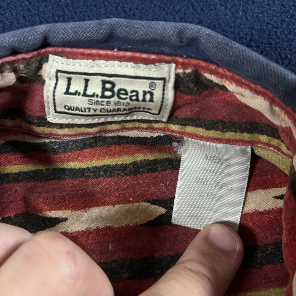 Vtg LL Bean Blanket Lined Chamois Shirt Jacket Aztec Southwestern Blue Mens S